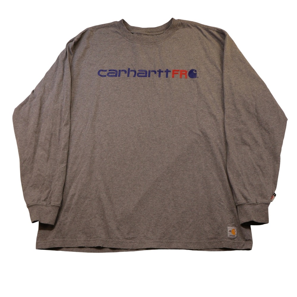 Carhartt Mens XL Long Sleeve T-Shirt Gray FR Flame Resistant Graphic Logo Work